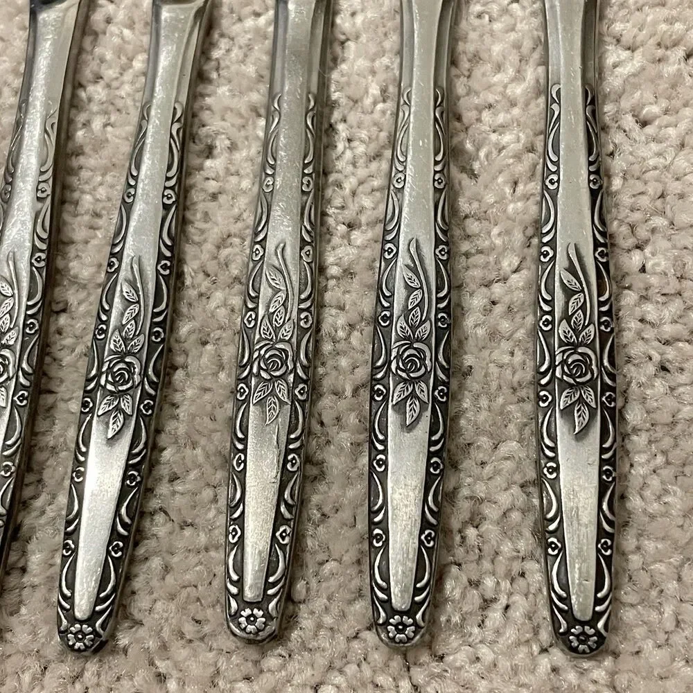 Interpur Rose Scroll Dinner Knives Set of 7 Stainless Steel Flatware 8.5” Japan